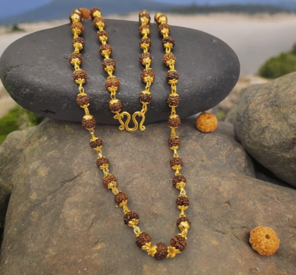 Gold Plated Rudraksha Links Necklace For Men image