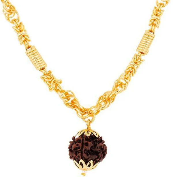 Gold Plated Rudraksha Links Necklace For Men - Image 2