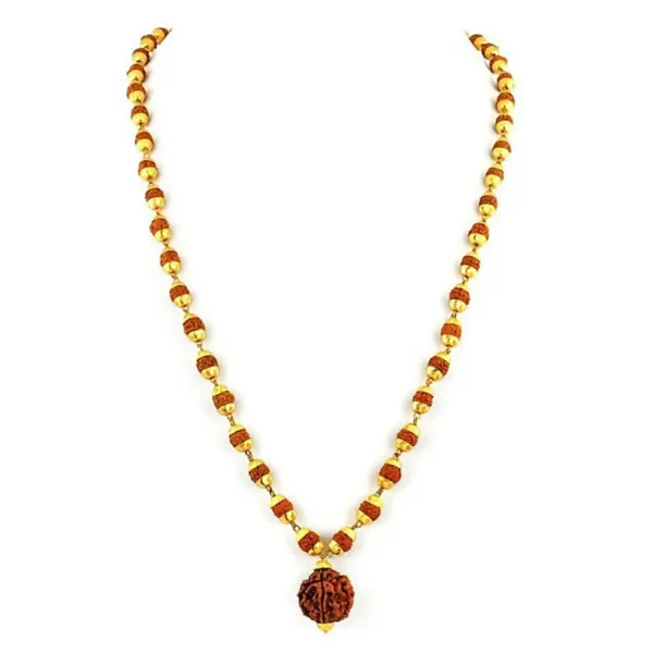 Gold Plated Rudraksha Links Necklace For Men - Image 3