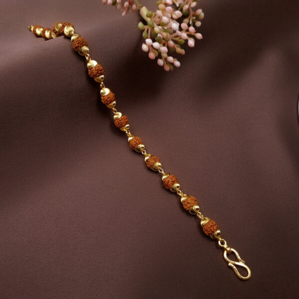 Gold Plated Modern Rudraksha Bracelet - Image 3