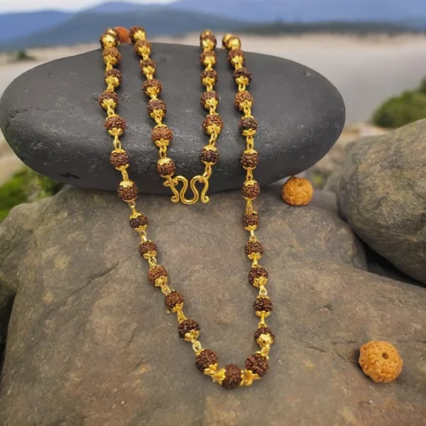 Gold Plated Rudraksha Links Necklace - Image 4