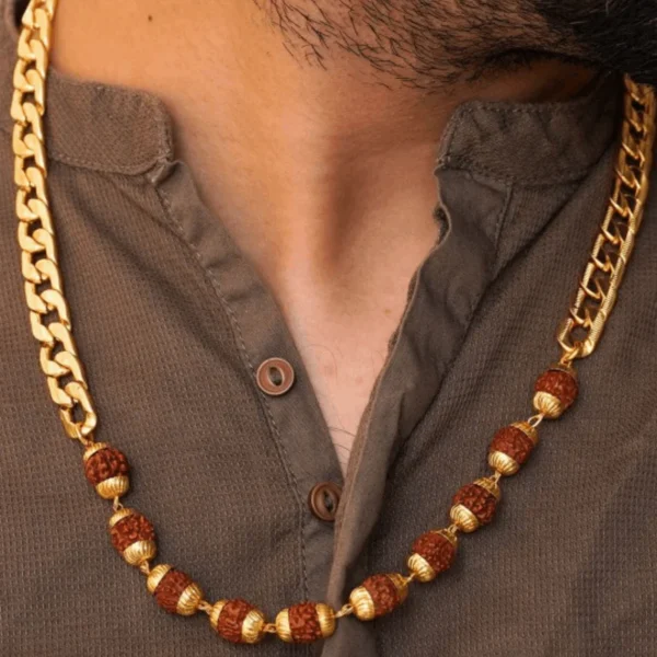 Gold Plated Rudraksha Links Necklace - Image 3
