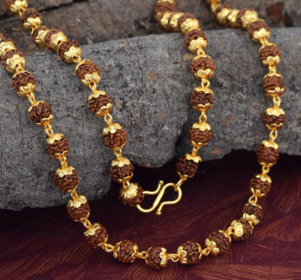 Gold Plated Rudraksha Links Necklace - Image 2